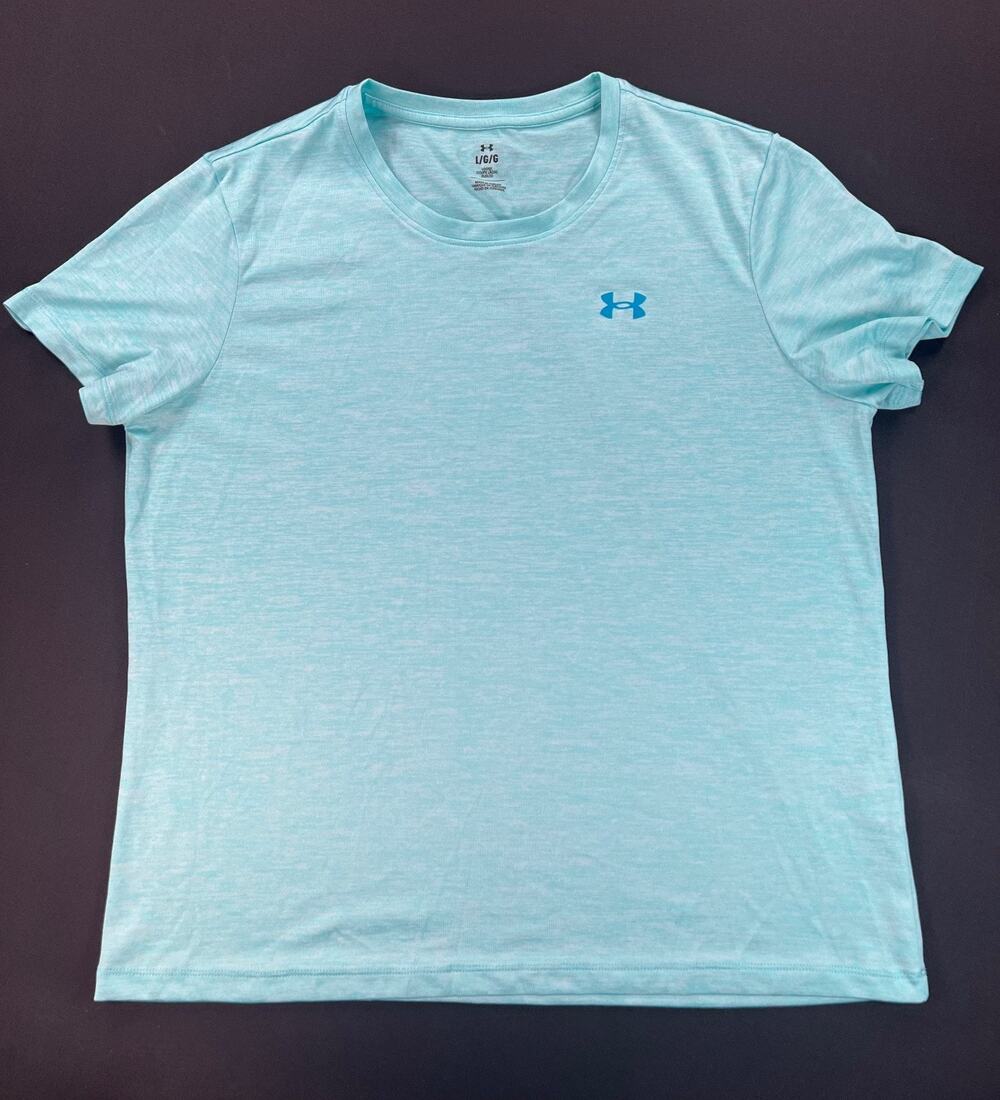 Under Armour Bubble Tech Blue Crewneck Lose-Fit Short Sleeve T-Shirt (Women's L)